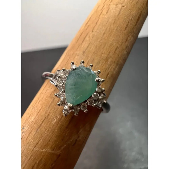 Grandidierite halo ring in platinum over sterling silver size 5 - Picture 3 of 11